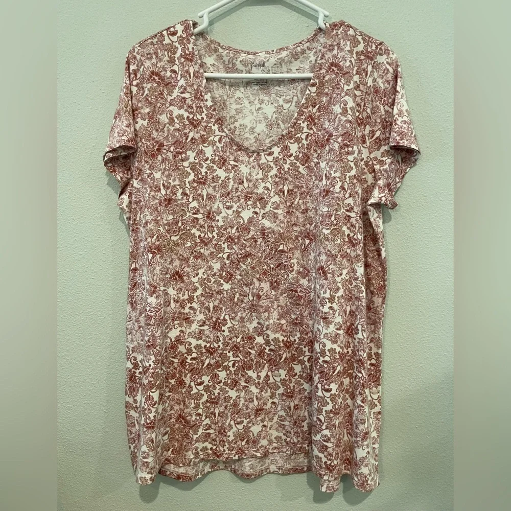 Purejill Floral V neck Pima Cotton Tee Shirt